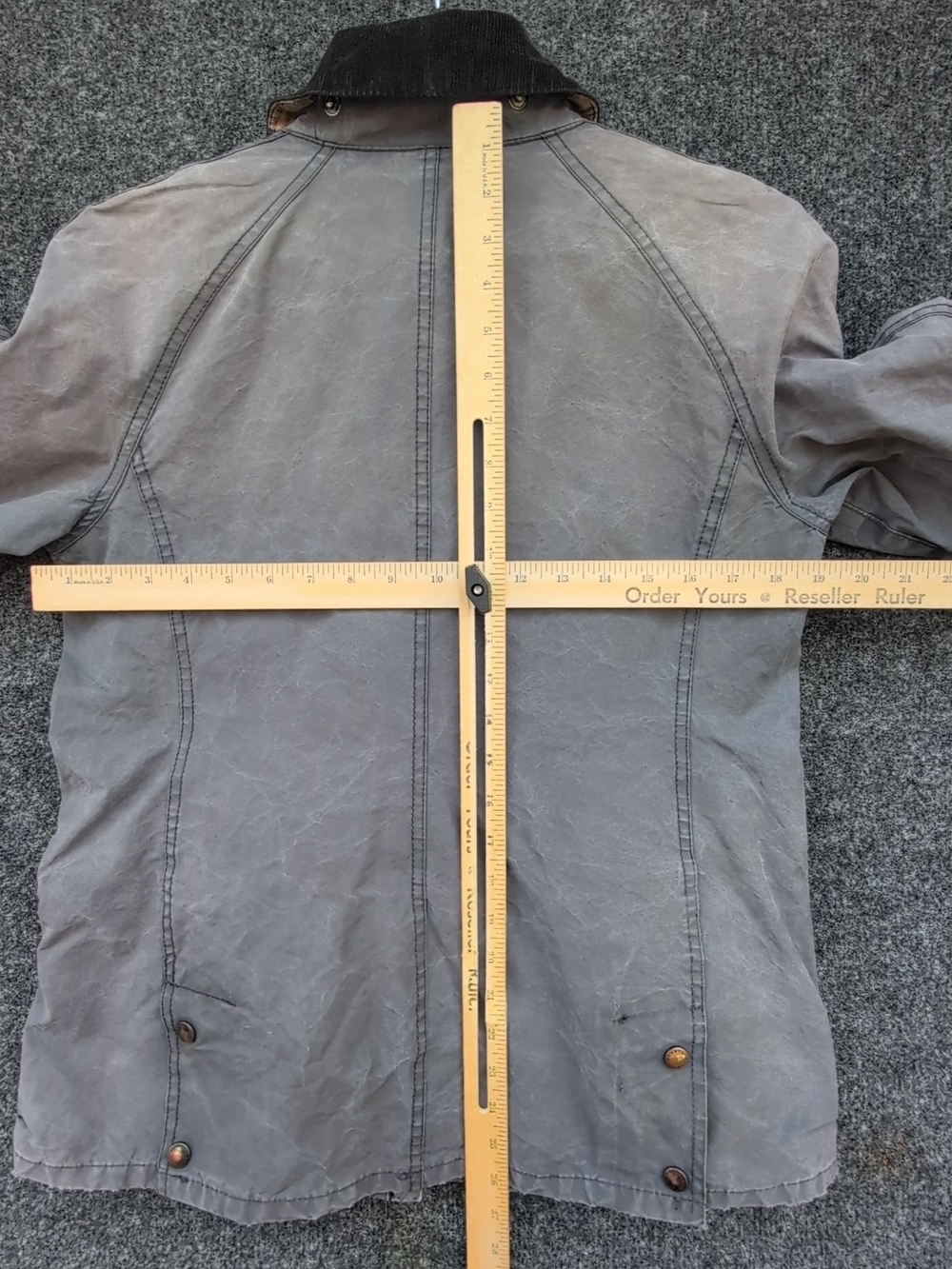 Barbour Beadnell Jacket Size 6 Gray Wax Tartan Plaid Corduroy Collar Faded Work - Picture 6 of 14